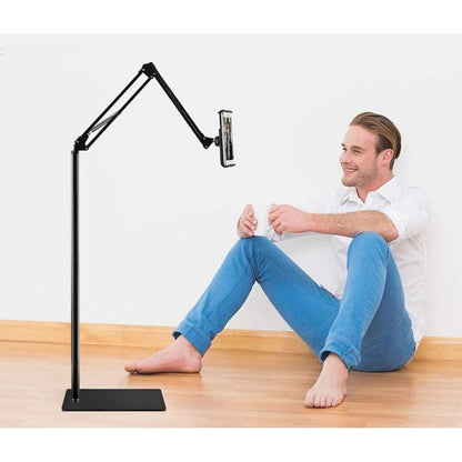 Tablet Floor Stand With 5LB Metal Base, Overhead Bed Phone Stand Angle Height Adjustable Holder, Universal Floor Stand Compatible With IPhone IPad Pro Air Mini, Samsung Tab, Kindle, E-Readers.