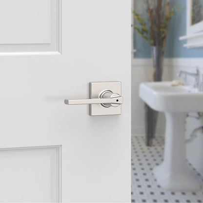 Kwikset Casey Interior Privacy Door Handle With Lock, Door Lever For Bathroom And Bedroom, Satin Nickel Reversible Keyless Turn Lock, With Microban Protection.