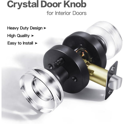 Naubea Matte Black Door Knob Privacy Door Knobs Glass Door Knobs Interior, Vintage Round Crystal Door Knob For Bedroom Bathroom