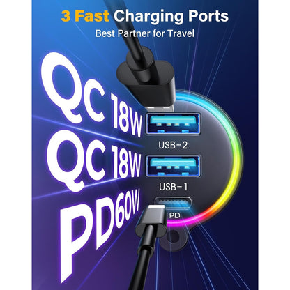 JOYROOM 66W Bluetooth 5.4 Car Adapter Aux With 3 Charging Ports?PD 30W & 2 * 18W??Air Vent Installation For Safe? Deep HiFi Bass Player Wireless Radio FM Transmitter For Car With Colorful LED Light.