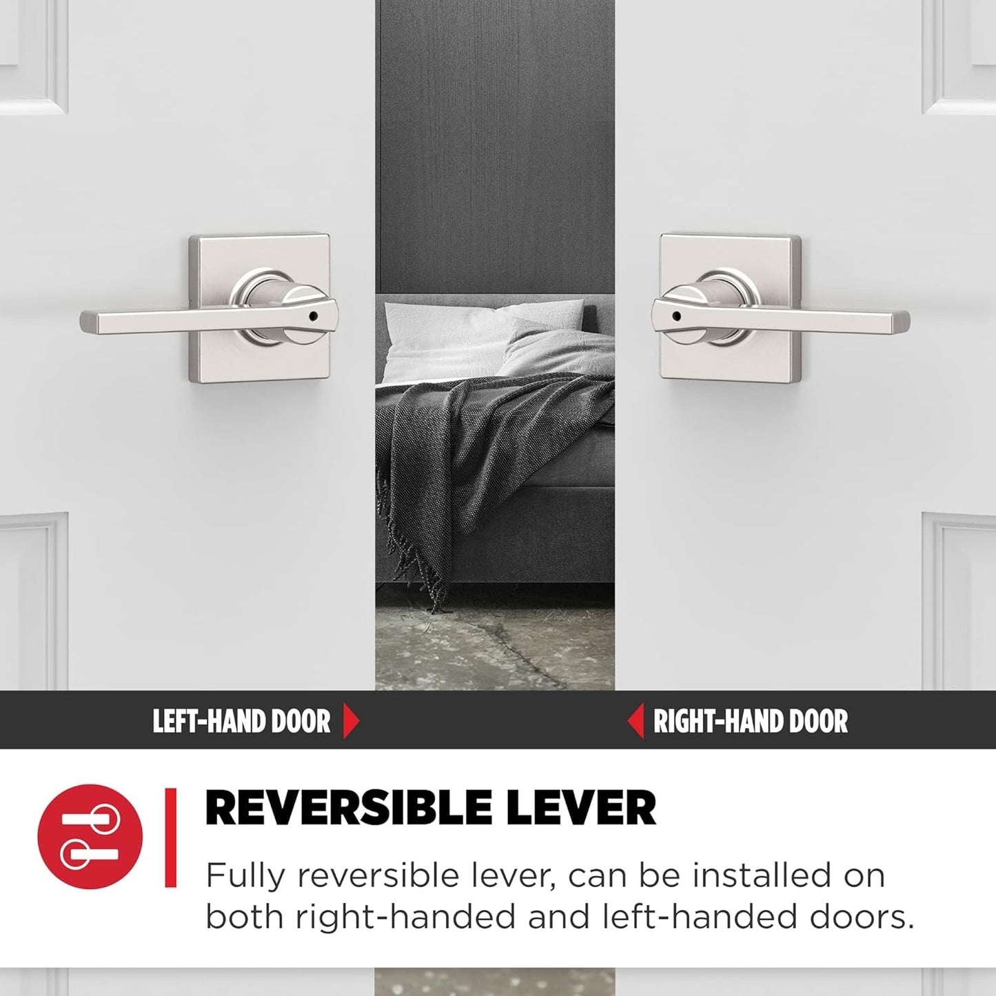 Kwikset Casey Interior Privacy Door Handle With Lock, Door Lever For Bathroom And Bedroom, Satin Nickel Reversible Keyless Turn Lock, With Microban Protection.