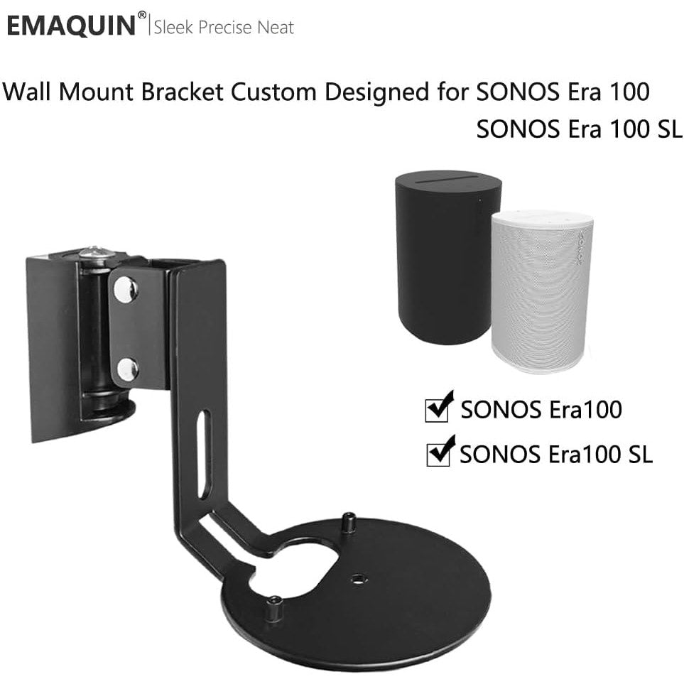 EMAQUIN Wall Mount Bracket For Sonos Era 100 Speaker (Swivel And Tilt,Sturdy Metal,Enduring Paint Finish,Easy To Intall,Compatible With Sonos Era 100,Single Pc,Black)