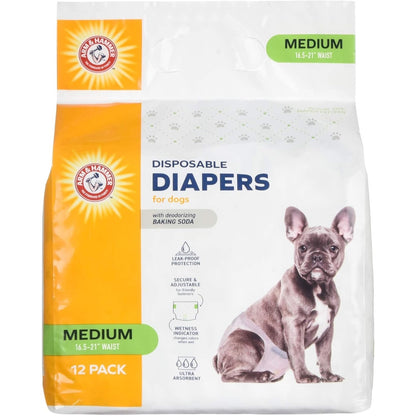 Arm & Hammer Disposable Female Dog Diapers, Medium, 12 Count, 6-Pack
