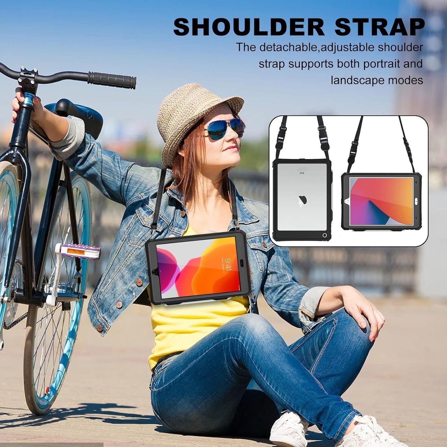 MRUOZRUI 10.2 Waterproof Case Compatible With IPad 9th 8th 7th Generation 2021/2020/2019, Built-In Screen Protector With Strap Stand Pencil Holder, Full Body Heavy Duty Protective Shockproof-Black/Gray. (small crack)