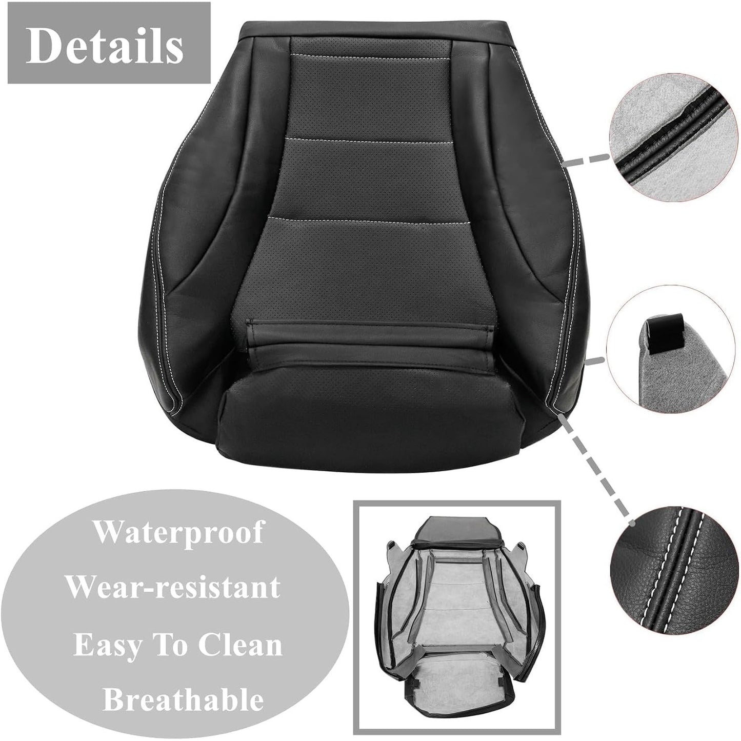 ATUOTPO Mercedes Benz C-Driver Side Bottom Black Leather Seat Cover-1 pc Black