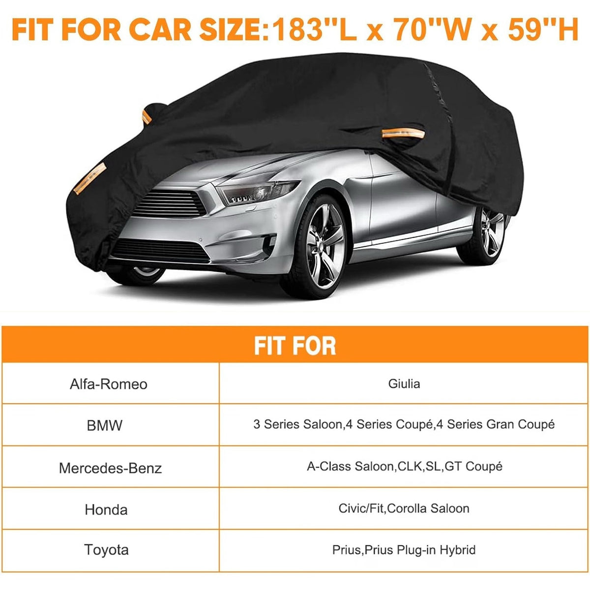 NEVERLAND Car Cover Waterproof All Weather for Sedan 183''L x 70''W x 59''H