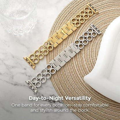 My Pretty Strap- Compatible Apple Watch Band - Stainless Steel IWatch Strap For Women - Adjustable Strap (5.3" - 7") - Series 1-10, SE & Ultra (38/40 41/42/44/45/49) - Gold Gemina.