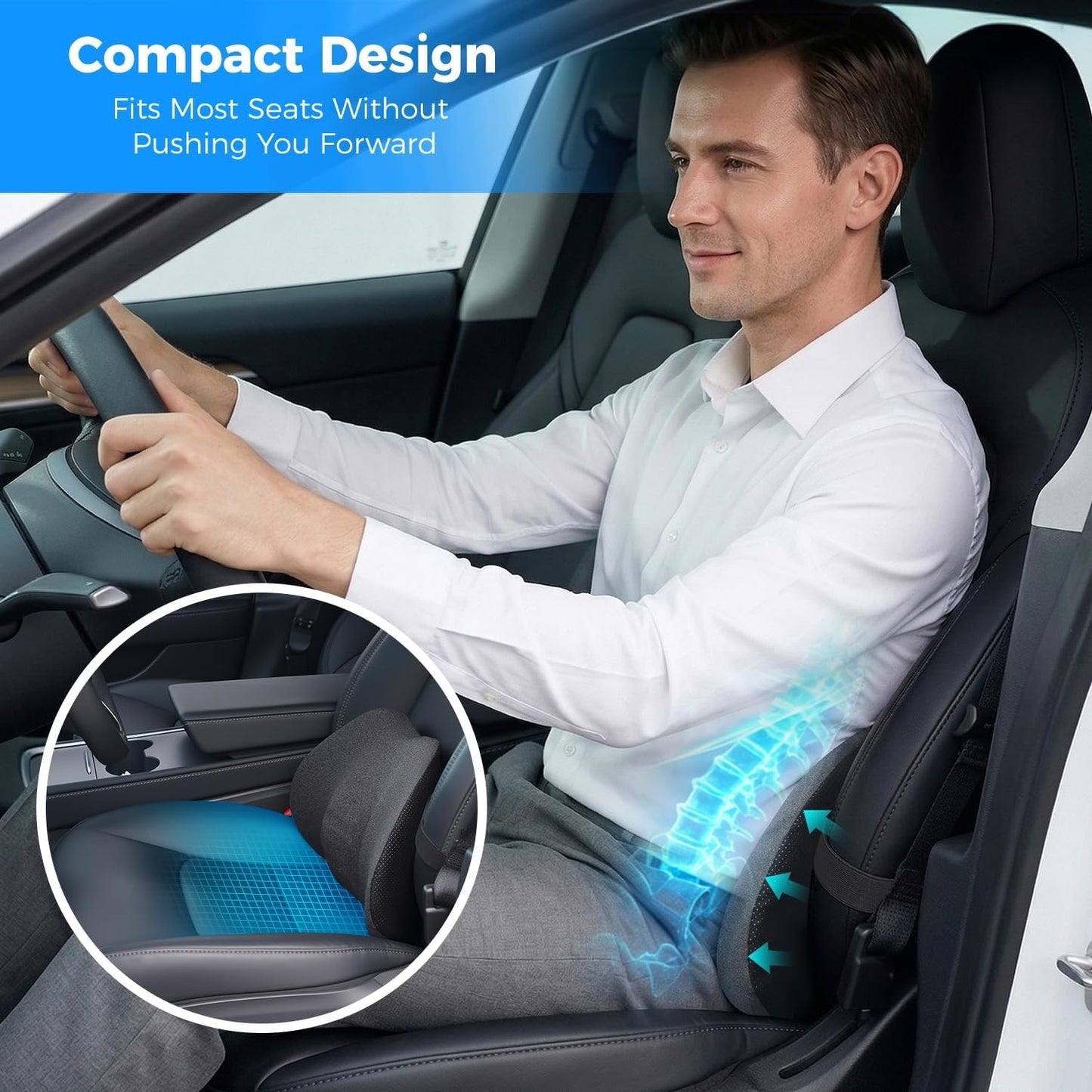 Lumbar Support Pillow For Car, Memory Foam Back Cushion For Lower Back Pain Relief, Ergonomic Car Seat Support With Breathable Airflow Channels For Driving, Office Chair, Wheelchair.