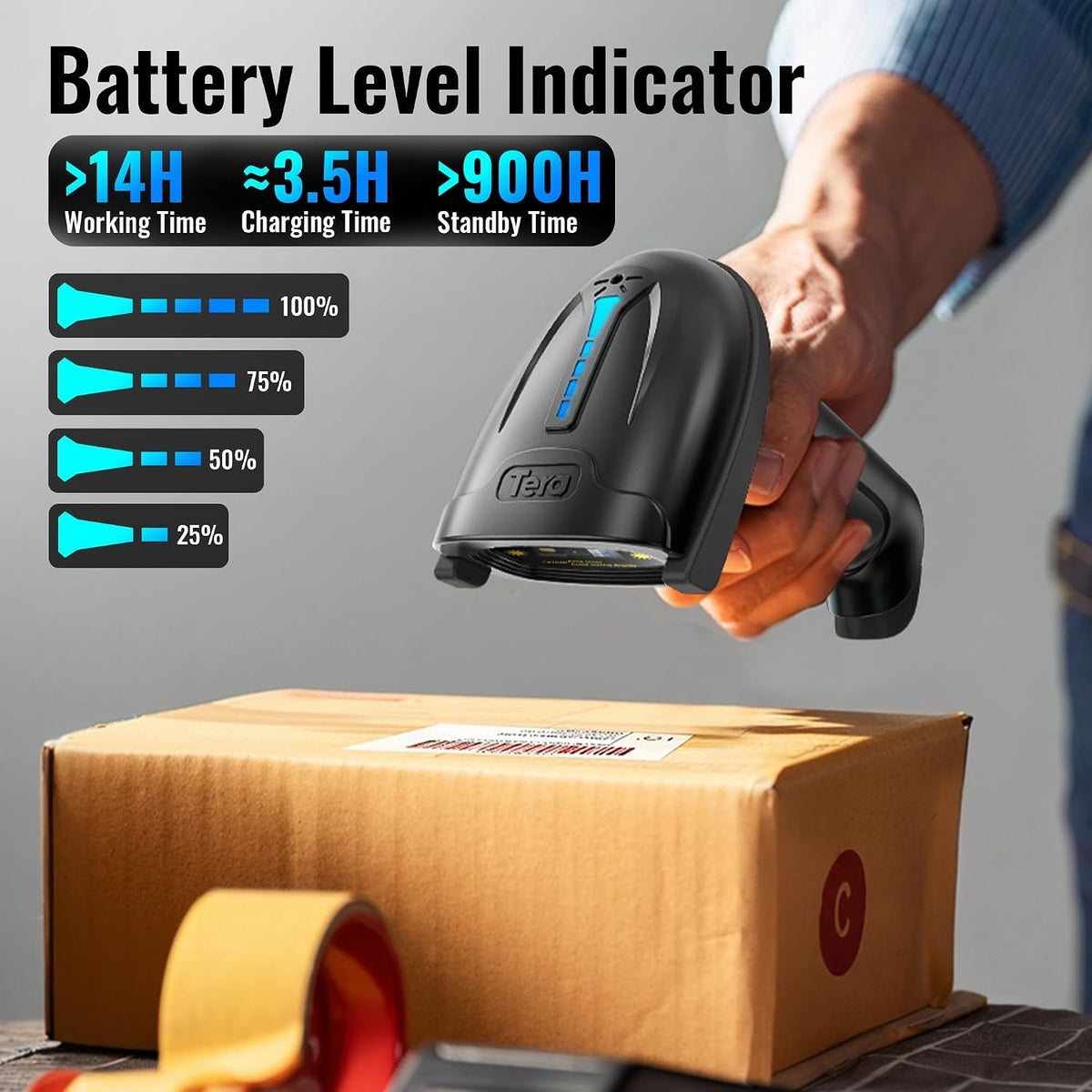 Tera Barcode Scanner 1D Wireless CCD: 2500 Pixel, Battery Indicator, T5100C