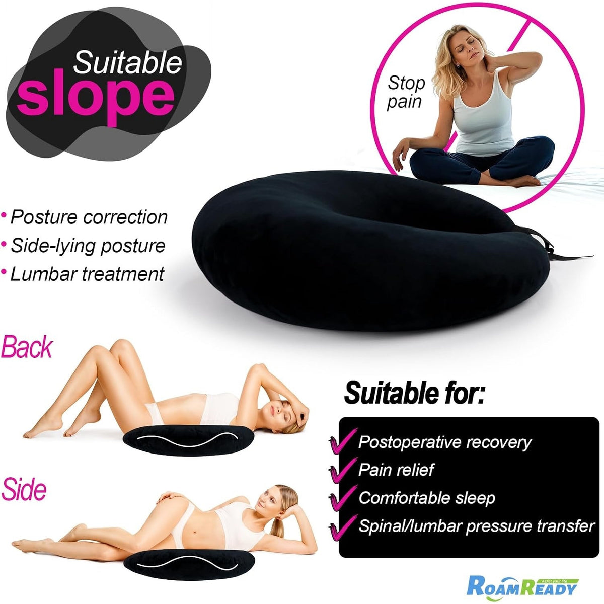 BBL Pillow After Surgery for Butt Sleeping Sitting Driving Donut Hemorrho(Black)
