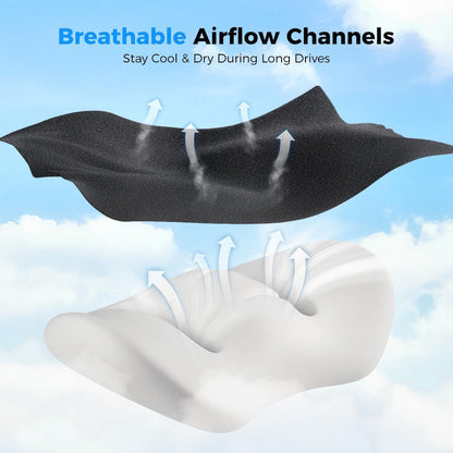 Lumbar Support Pillow For Car, Memory Foam Back Cushion For Lower Back Pain Relief, Ergonomic Car Seat Support With Breathable Airflow Channels For Driving, Office Chair, Wheelchair.