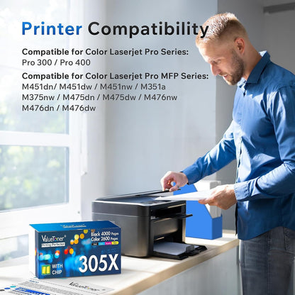Valuetoner Remanufactured Toner Cartridge Replacement For HP 305A 305X CE410A CE410X CE411A CE412A CE413A For LaserJet Pro 400 M451dn M451nw M475dn M475dw M451dw M375nw (3-Black,Magenta, Yellow)