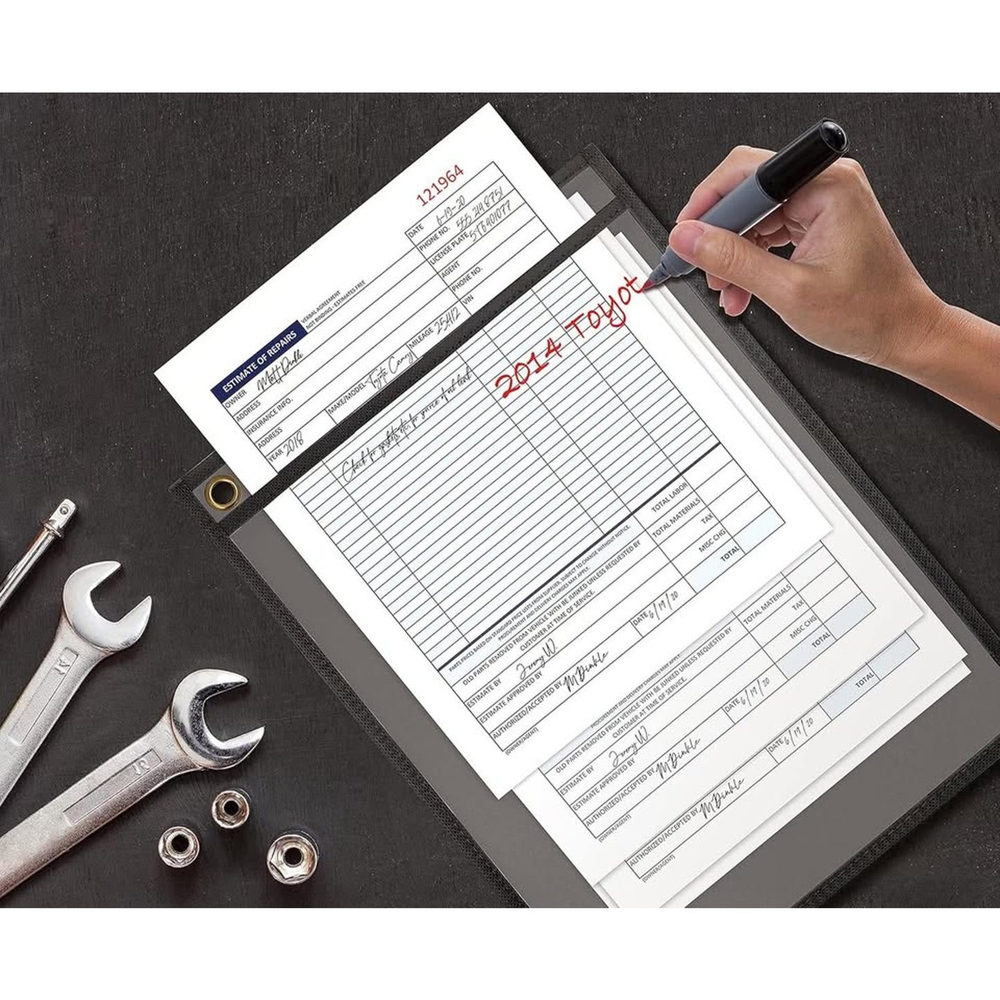 Better Office Products Shop Ticket Holders, 9 X 12 Inches, Both Sides Clear, Stitched Black