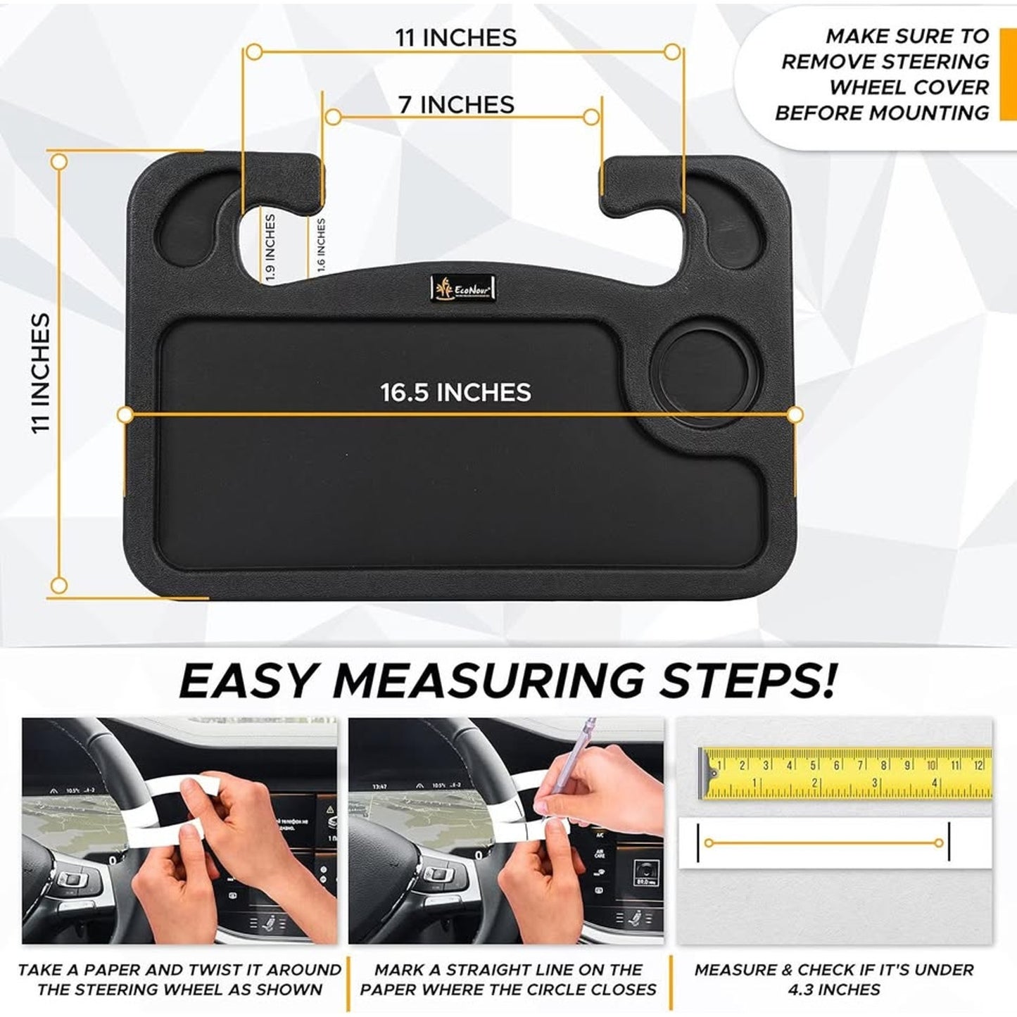 EcoNour 2 In 1 Car Steering Wheel Desk | Tray For Laptop Car Mount With PenBlack