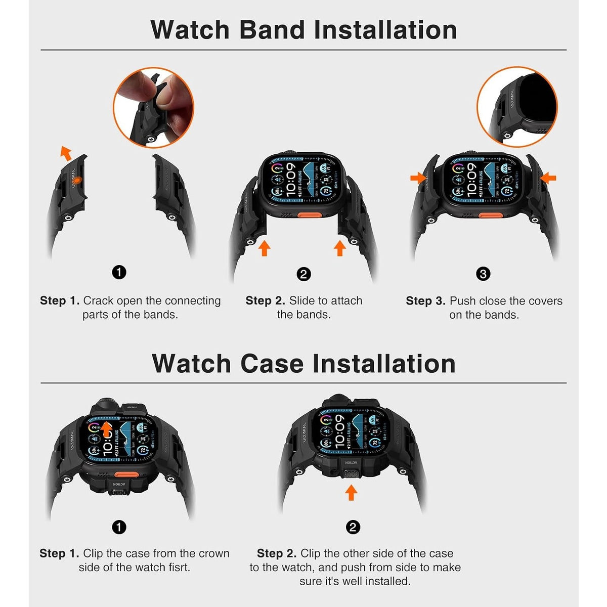 ULTIMAL Rugged Case With Band For Apple Watch 49mm,Compatible With Black, 49mm