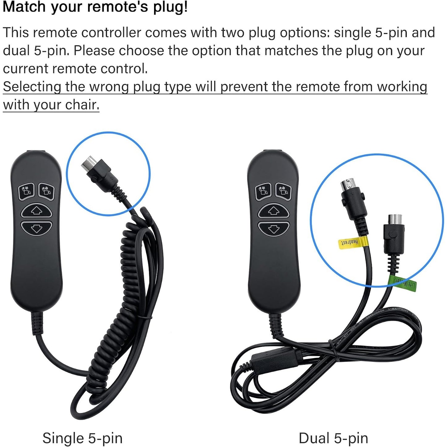 Dusledel HSW304 Hand Controller 4 Button Dual 5 Pin Compatible With Ashley 1090012 Recliner, Replace HSW208JC HC110-2M-1U02 Lift Chair Power Recliner Hand Control W/USB Charging And Backlight.