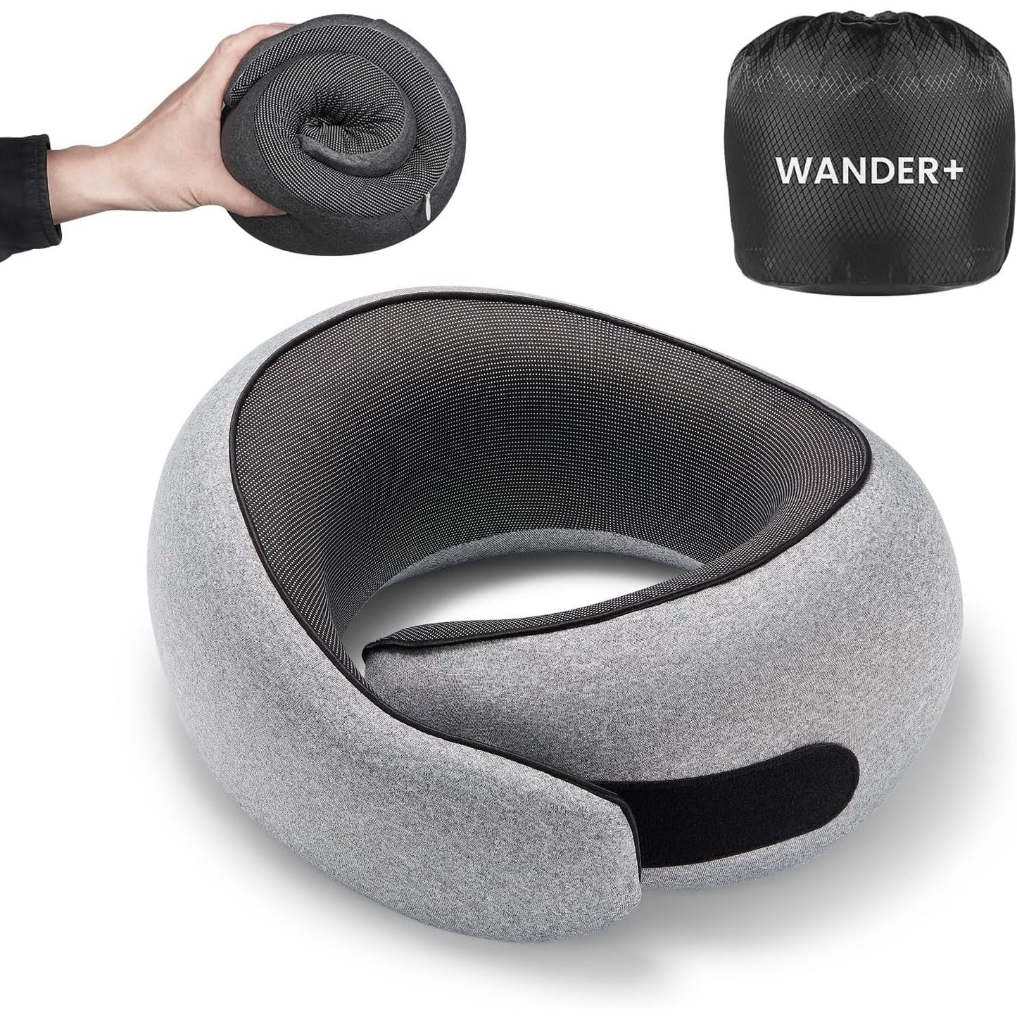 WANDER PLUS Travel Neck Pillow, Pure Memory Foam Neck Pillow For Airplanes-Grey