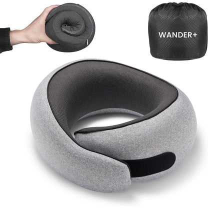 WANDER PLUS Travel Neck Pillow, Pure Memory Foam Neck Pillow For Airplanes-Grey