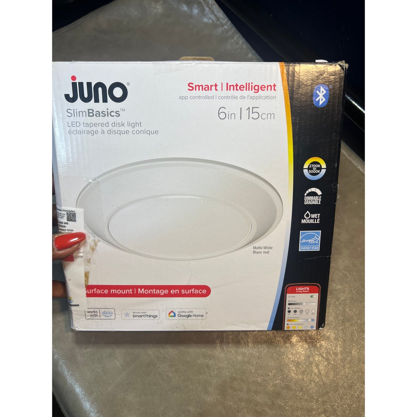 Juno JSBTC 6IN TUWH 90CRI WL MW M6 Smart Surface Mount Disk Light, 2700K-5000K