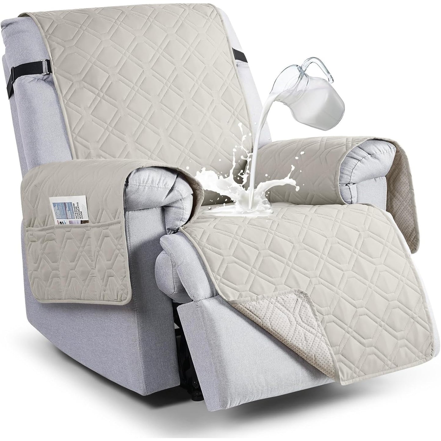 VANSOFY 100% Waterproof Recliner Chair Covers, Recliner Cover Non-Slip Dog Chair Cover Furniture Protector Washable Slipcover With Pocket, Elastic Straps For Pets, Dogs(Beige, 23.6")