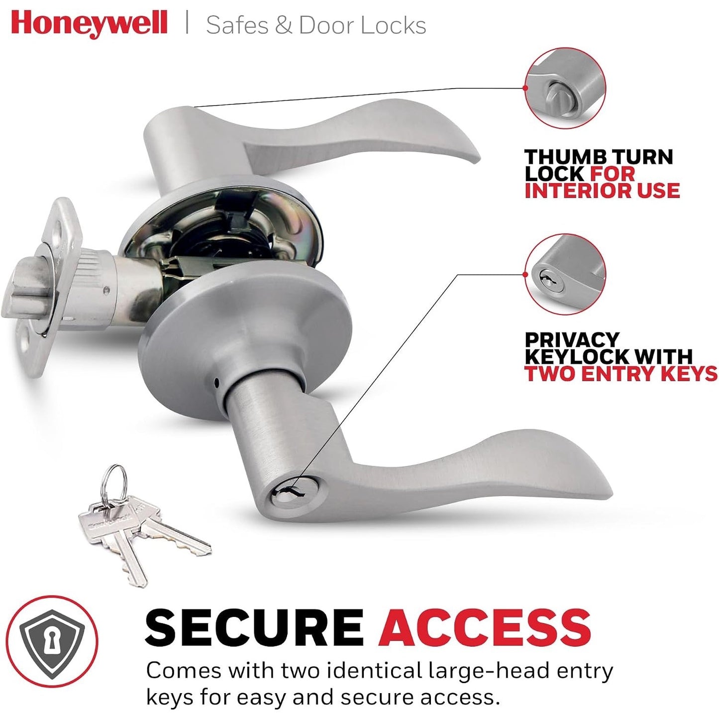 Honeywell Safes & Door Locks - Interior & Exterior Wave Lever Door -Satin Nickel