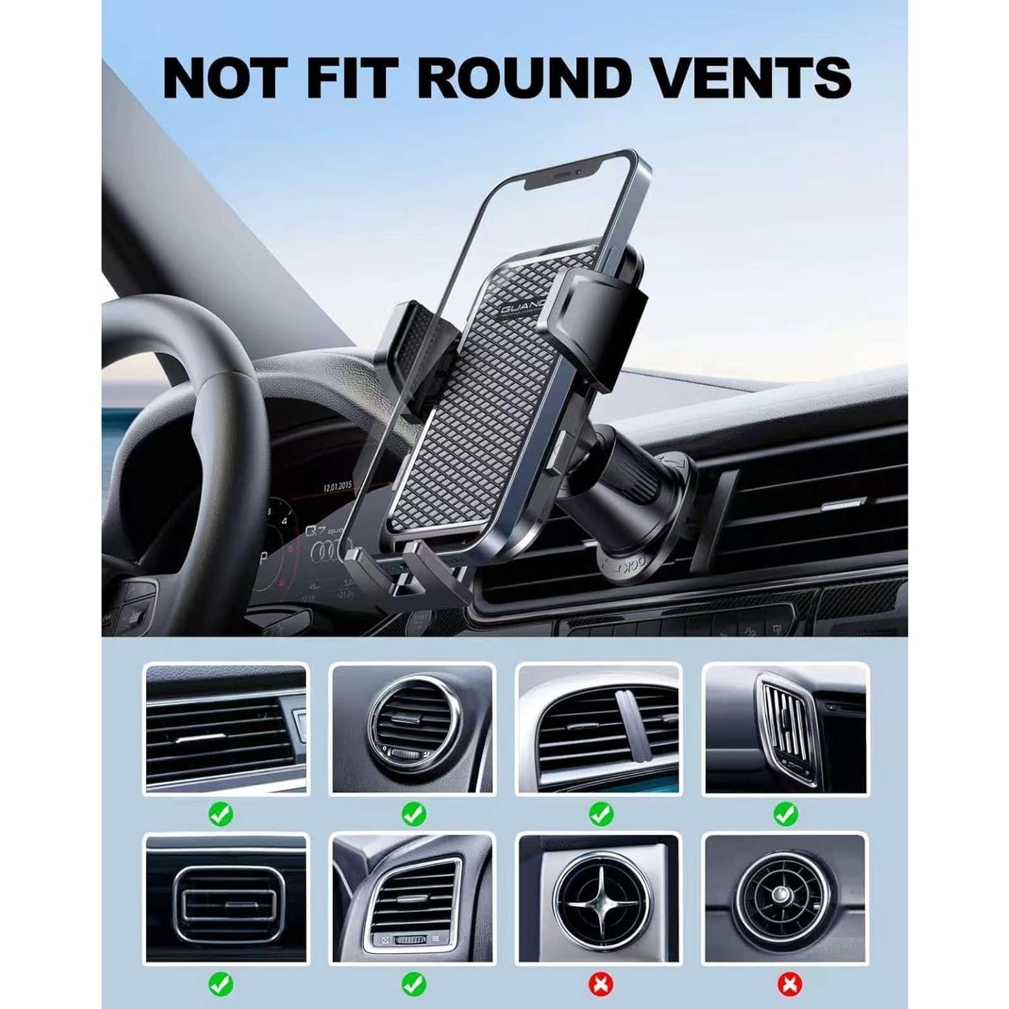 CD Phone Mount With Vent Hook Clip, 360 Adjustable Car Vent Phone (Black + Hook)