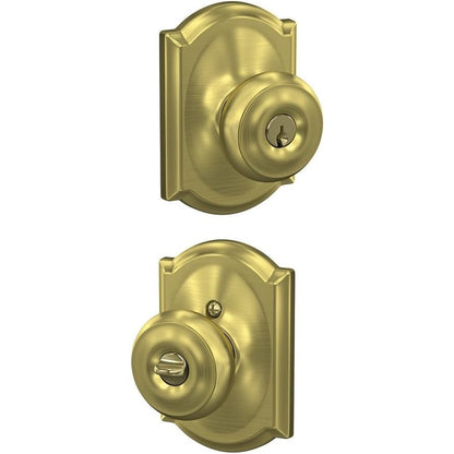 SCHLAGE F51A GEO 608 CAM Georgian Knob With Camelot Trim Keyed Entry Lock, Satin