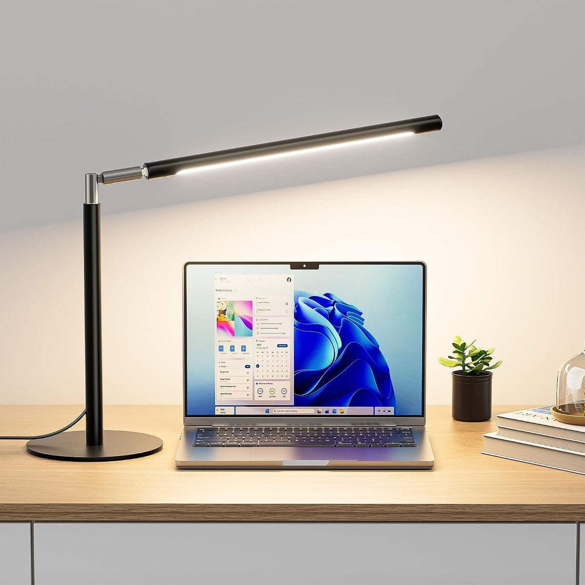 Metal LED Desk Lamp, 16" Dimmable Desk Light with Base, 15W 1200LM, Adapt, Black