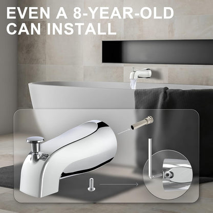 Universal Slip-On Tub Spout with Diverter, 5 in Chrome Bathtub Faucet-CHROME