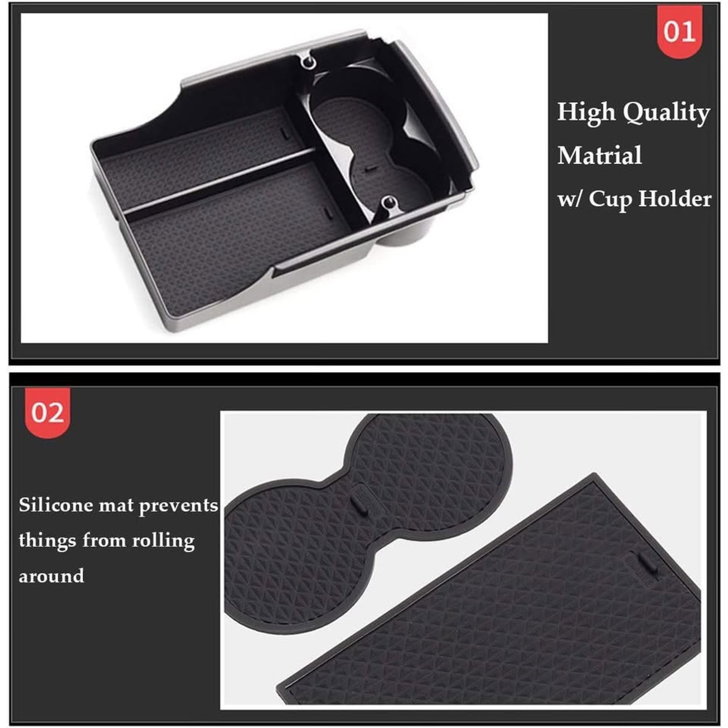 Jaronx Compatible With Tesla Model X/S Center Console Organizer, Armrest Storage Box+Cup Holder, For Tesla Model S/X Accessories 2016 2017 2018 2019 2020 2021.