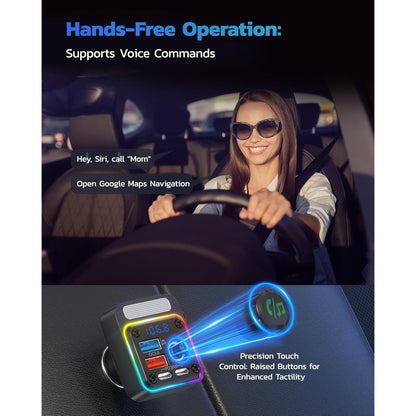 Nulaxy 54W Bluetooth 5.3 Car Adapter Charger 4-Port Fast Charging [PD36W & QC3.0 18W], Wireless Radio FM Transmitter With Deep Bass Player, 5 Colors LED Backlit, Hands-Free Calling, Support USB Drive.
