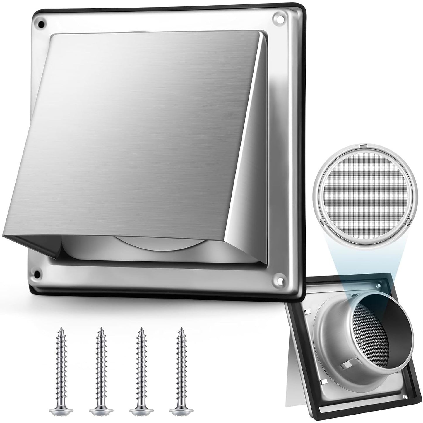 Gisafai 6 Inch Dryer Vent Cover Outdoor With Stainless Steel Screen Silver