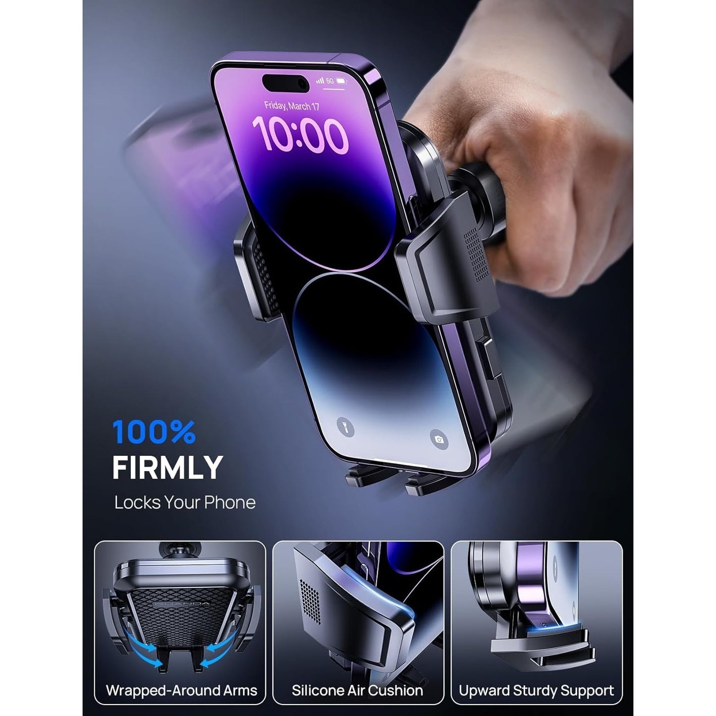 CD Phone Mount With Vent Hook Clip, 360 Adjustable Car Vent Phone (Black + Hook)