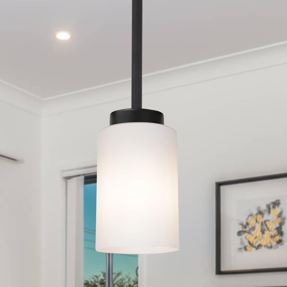 TODOLUZ Black Pendant Light Fixture With Opal White Glass, Farmhouse Mini-BLACK