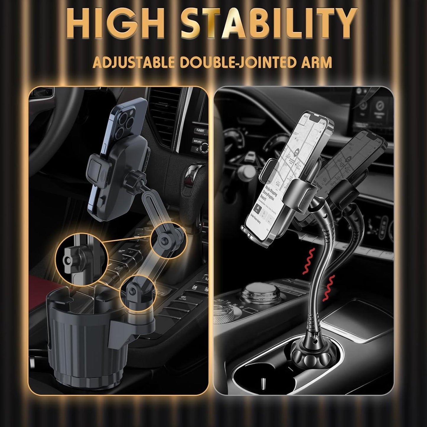 Phone Holders For Your Car, 2 In 1 Universal Cup Holder ExpanderAdjustable-Black