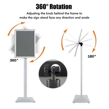 Golemas Sign Stand For Display, 11lbs Integrated Rod Heavy Duty Pedestal Floor Signage Stand Holder, For Outdoor Or Indoor Advertising (8.5 X 11, Silver)