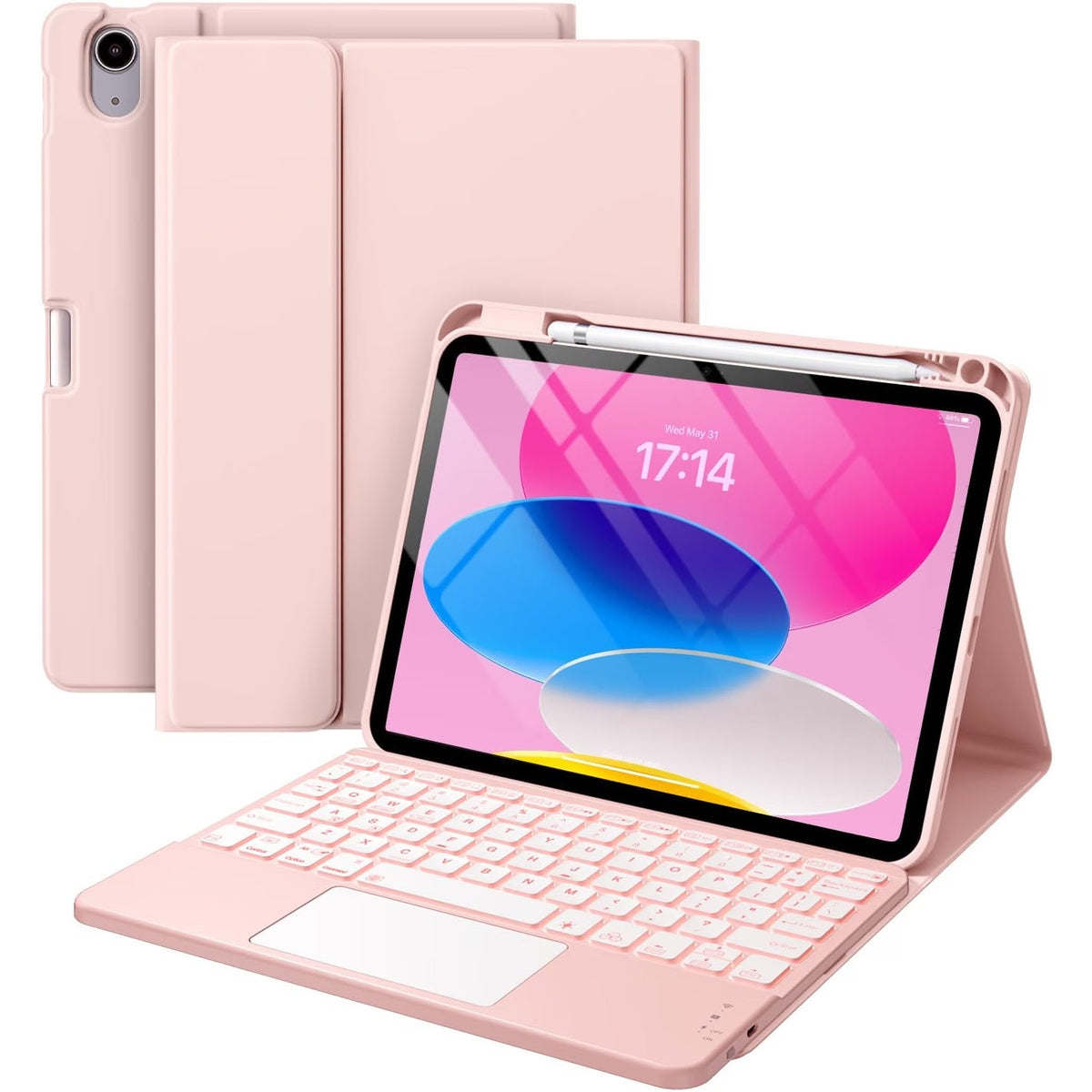 Harvopu For IPad A16 11th/10th Gen Keyboard Case Folio Cover,Pink