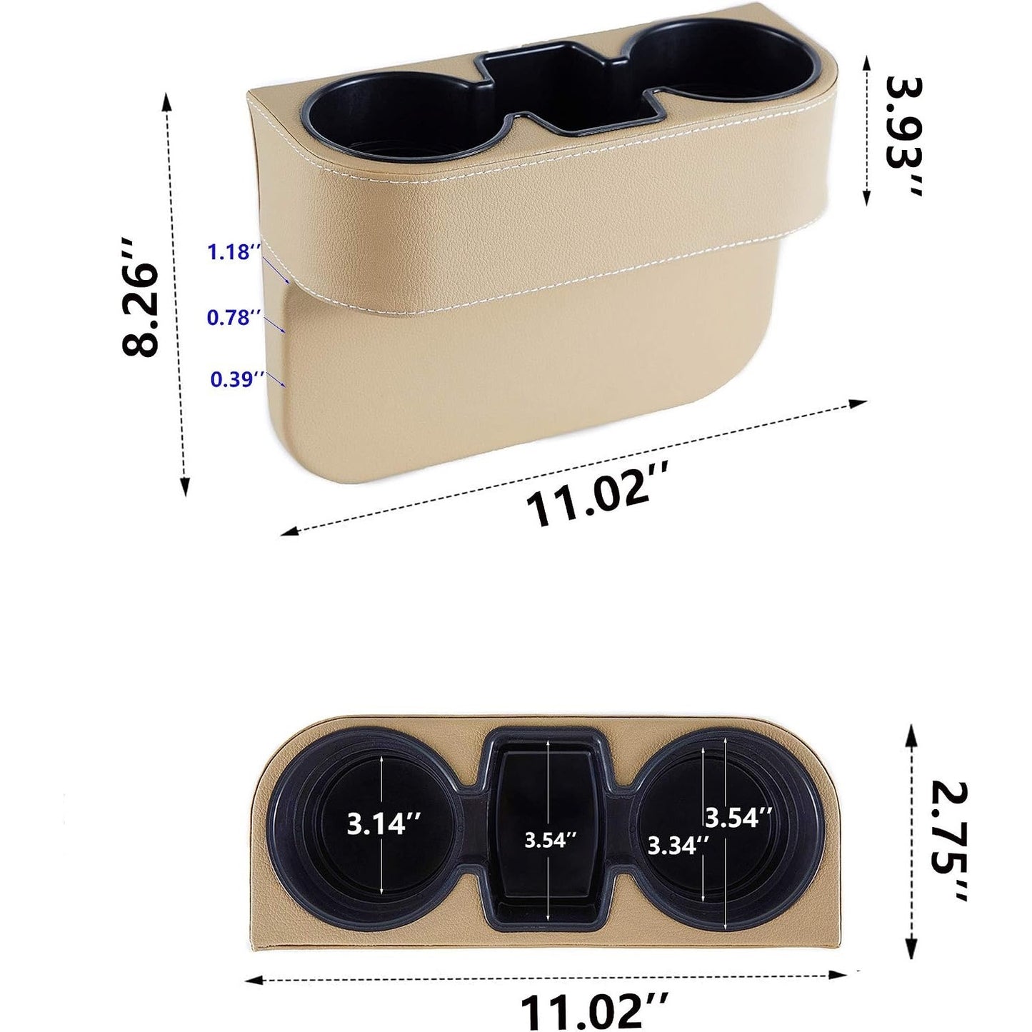 IOKONE Coin Side Pocket Console Side Pocket Leather Cover Car Cup Holder Auto Front Seat Organizer Cell Mobile Phone Holder (Beige with Yellow Undertone)