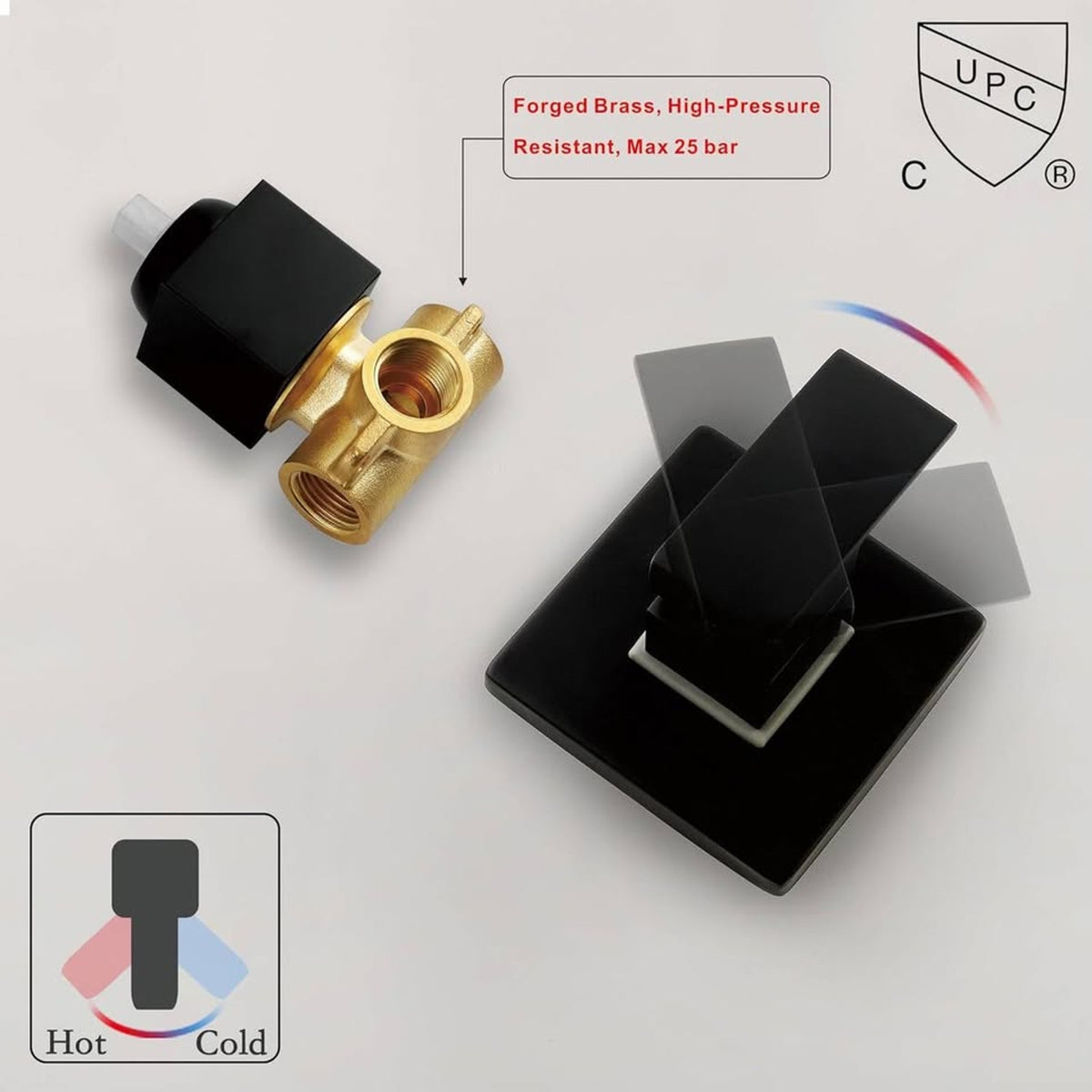 SKOWLL Bathroom Shower Valve Single Function Shower Mixer Valve, Wall-Black