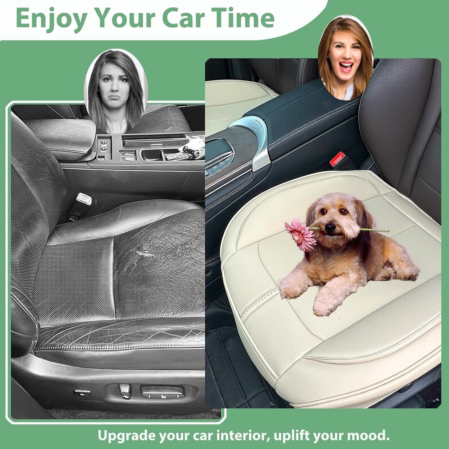 2 Pack Leather Front Car Seat Cover Bottom Only, Anti-Slip Padded Seat Cushion, Full Wrap Seat Protector With Storage Function Universal Fit For Most Cars, SUV, Pick-Up Trucks (-2 pc Light Beige)