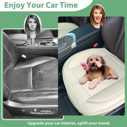 2 Pack Leather Front Car Seat Cover Bottom Only, Anti-Slip Padded Seat Cushion, Full Wrap Seat Protector With Storage Function Universal Fit For Most Cars, SUV, Pick-Up Trucks (-2 pc Light Beige)