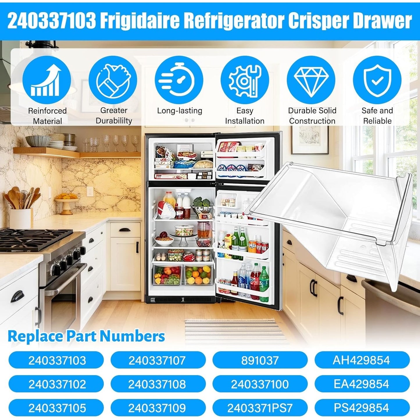 [2 PACK] Upgraded 240337103 Refrigerator Crisper Drawers Bins CompatibleFrigidai