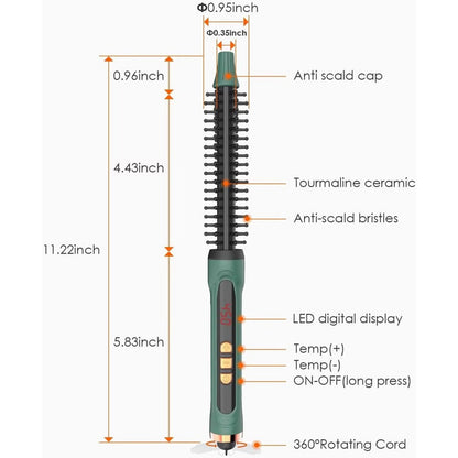 BANGMENG Mini Thermal Round Brush, 0.35 Inch Barrel Volume Heat Styling Brush For Men And Women Short Thin Curly Straight Hair, Heated Curling Iron,12 Temperature Setting (0.95 Inch With Bristles)
