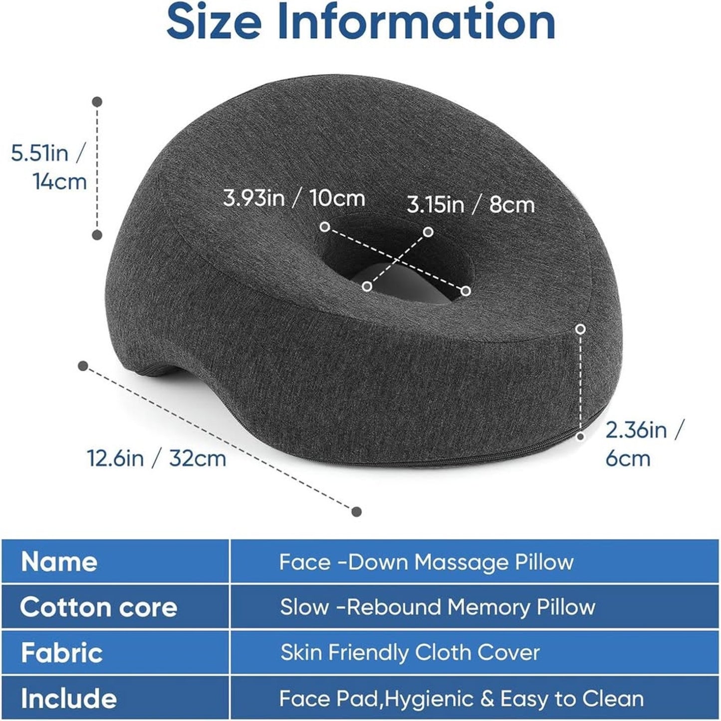 K.TAKHOI Face Down Adjustable Memory Foam Pillow With 2 Air Vents - Stomach Sleep & Post-Eye Surgery Headrest With Massage Cushion For Recovery (Dark Gray, Medium).