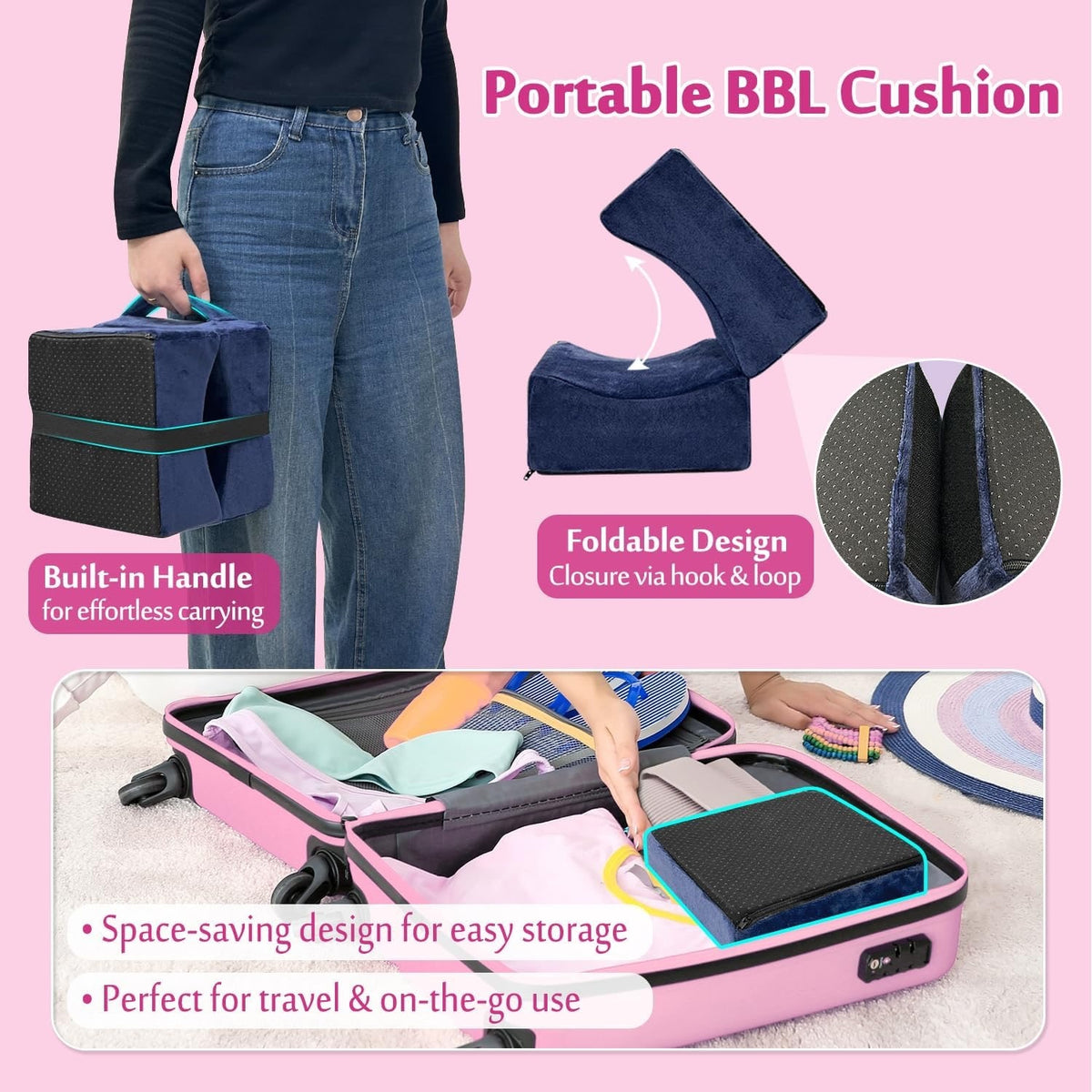 AOSSA BBL Pillow Brazilian Butt Lift Pillow After Surgery Seat Cushion (Blue)