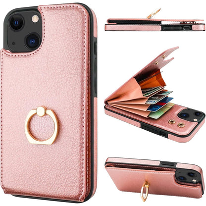 Folosu Compatible with iPhone 13 Case Wallet with Card Holder, 360°Rot Rose Gold