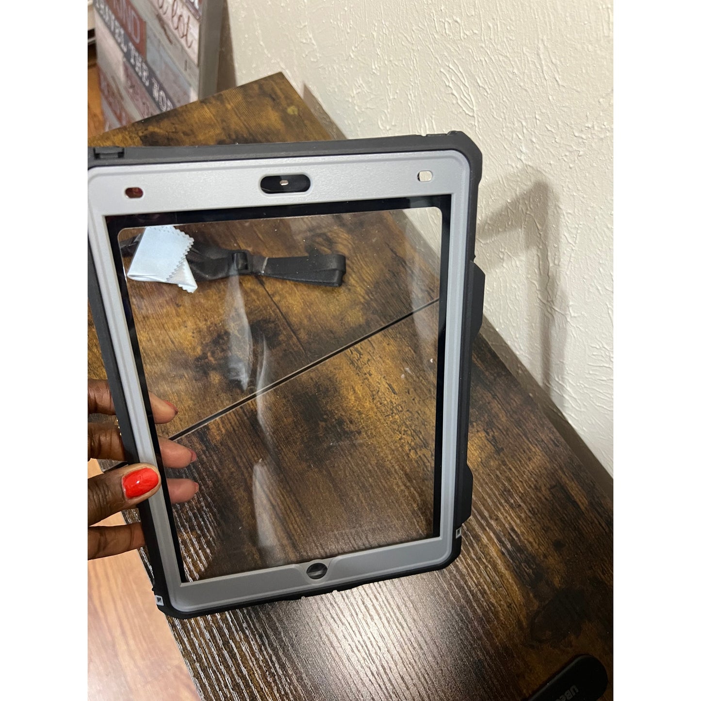 MRUOZRUI 10.2 Waterproof Case Compatible With IPad 9th 8th 7th Generation 2021/2020/2019, Built-In Screen Protector With Strap Stand Pencil Holder, Full Body Heavy Duty Protective Shockproof-Black/Gray. (small crack)