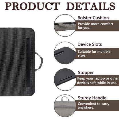 Portable Laptop Desk Fits Up To 16“ Laptops, With Tablet Slot, Built-In Cushion, Great For Home & Office,Lap Desk For Laptop,Lap Desk With Cushion (Black, Medium).