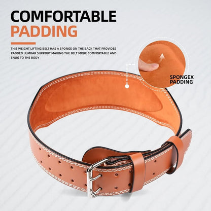Leather Weight Lifting Belt, 4”& 6”Padded Lumbar Back Support6" Brown,L 24"-35")