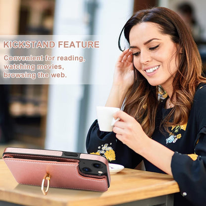 Folosu Compatible with iPhone 13 Case Wallet with Card Holder, 360°Rot Rose Gold
